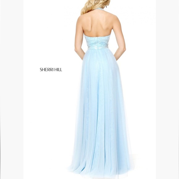 Sherri Hill 50859 Light Blue Halter Neck Prom Dress - Picture 3 of 4